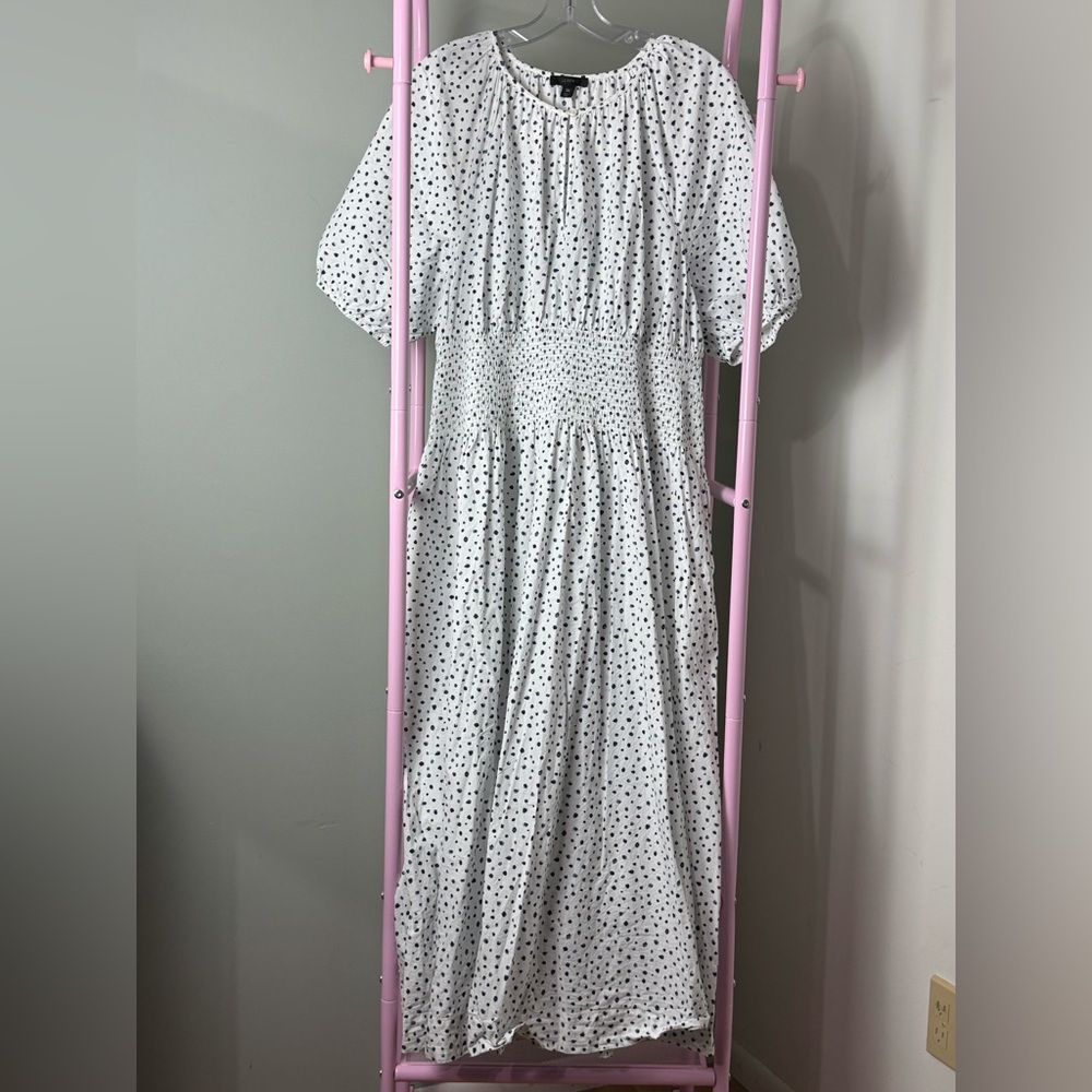 J. Crew White Blouse Dress with Navy Dots
